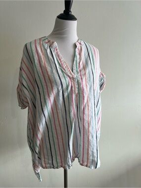 St. John's Bay Striped Linen-Cotton Button Shirt in White, Pink, Green, Blue